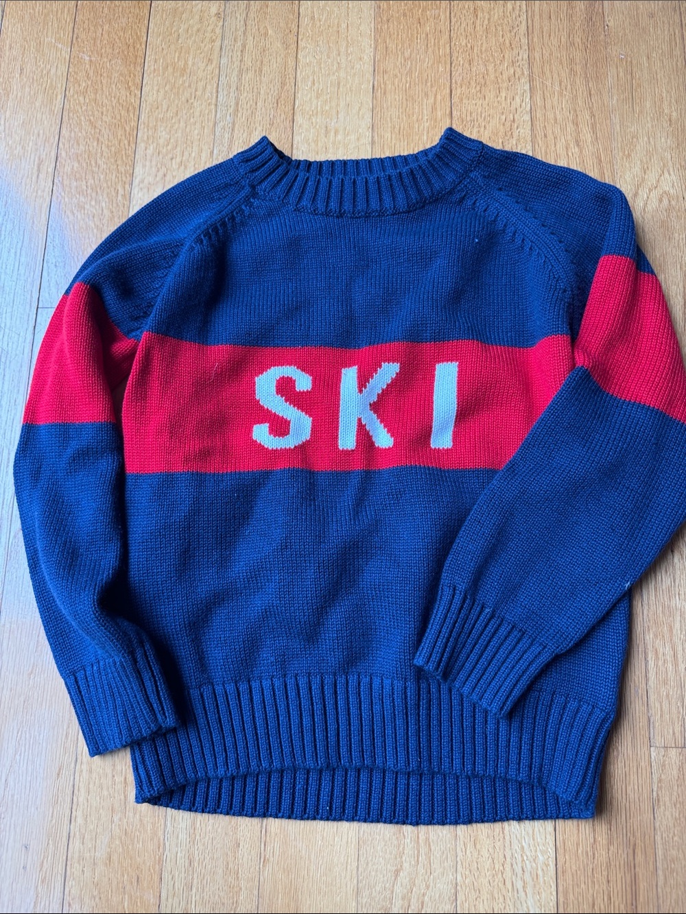Girl’s Navy and Red 'SKI' Knit Sweater